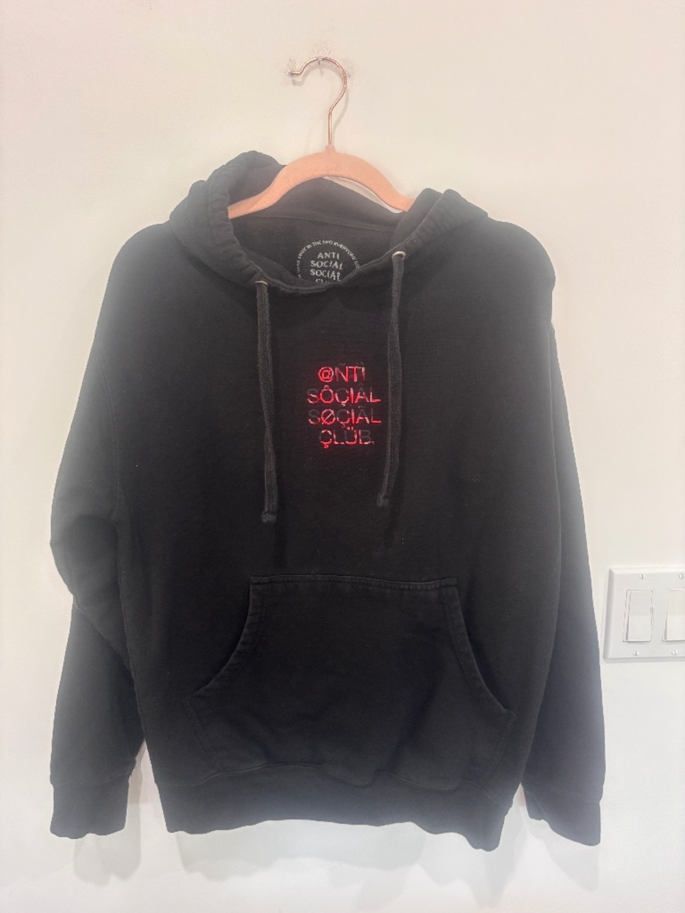 Anti Social Social Club Hoodie Medium Black Red Inverted Logo Pullover Streetwea